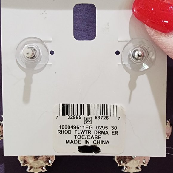 NWT Charter Club Blue White Dramatic Rhinestone Dangle Party Pierced Earrings - Picture 8 of 10